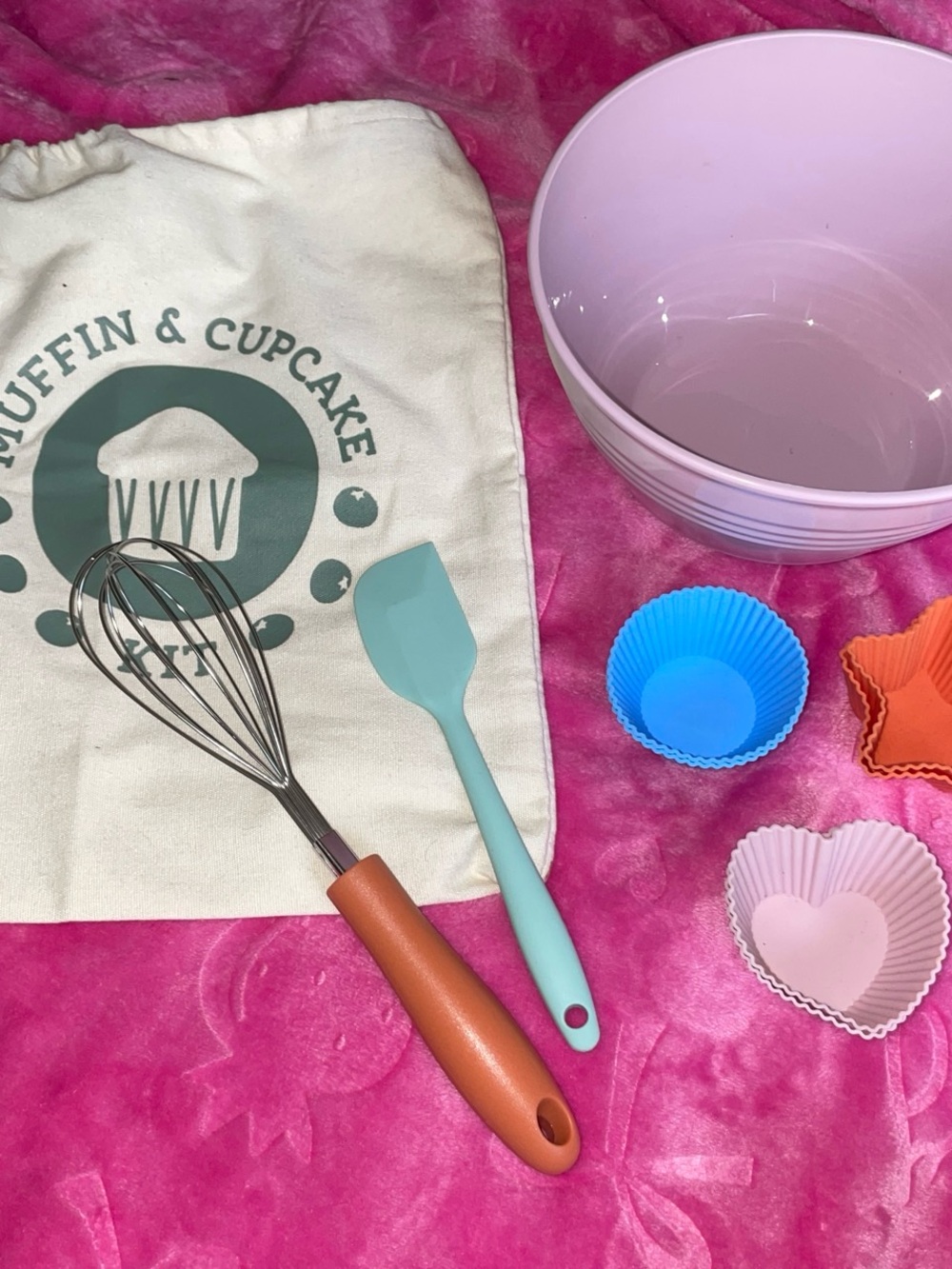 Target Silicone Baking Set with Pink Bowl and Multicolor Cups